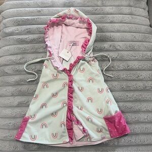 Hooded Vest with Rainbow Print and Pink Accents